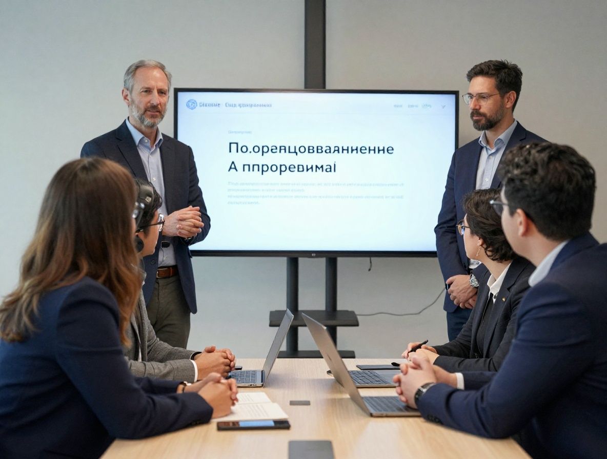 Команда аналитиков и экспертов в современном офисе Сан-Франциско обсуждает образовательные AI-программы