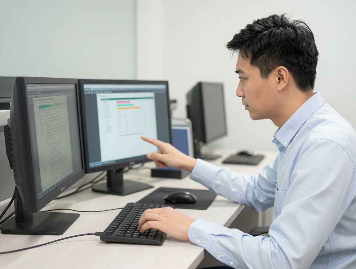 Визуализация алгоритма машинного обучения на большом экране, специалист анализирует данные