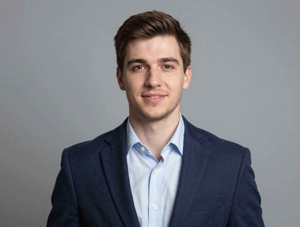 Молодой мужчина с улыбкой, специалист в области данных, профессиональный портрет